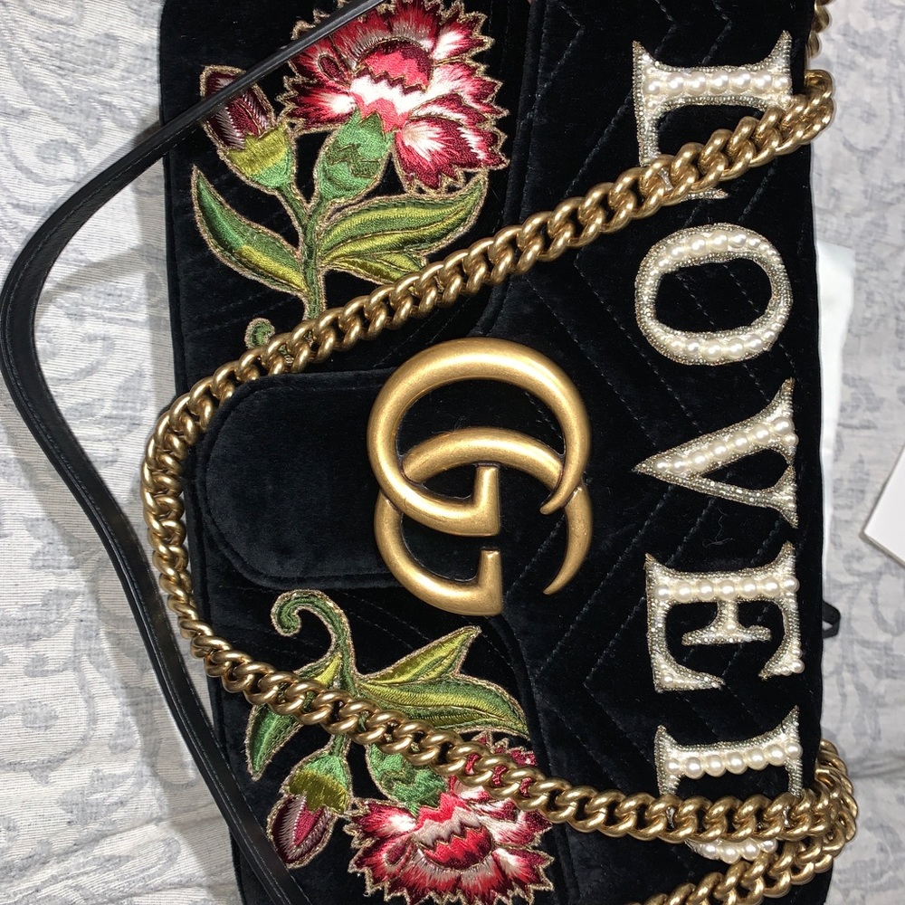Sold Gucci Marmont Med “Loved” Black  Velvet - Picture 12 of 16